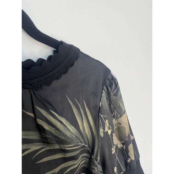 Ted Baker Floral Puff Sleeve Blouse Women Size 1 Black Red Tropical Top - Picture 7 of 7